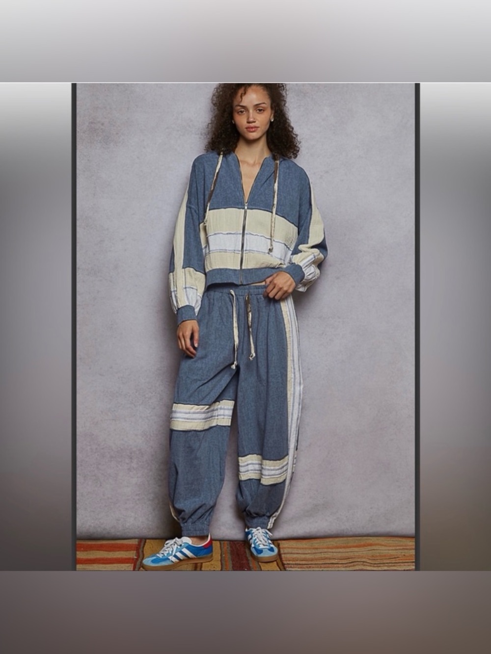 POL Double Gauze Colorblock Set ~ Slate Blue and Cream